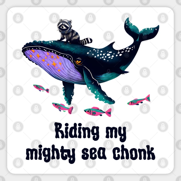 Raccoon Adventure Riding its Mighty Sea Chonk whale Sticker by Luxinda